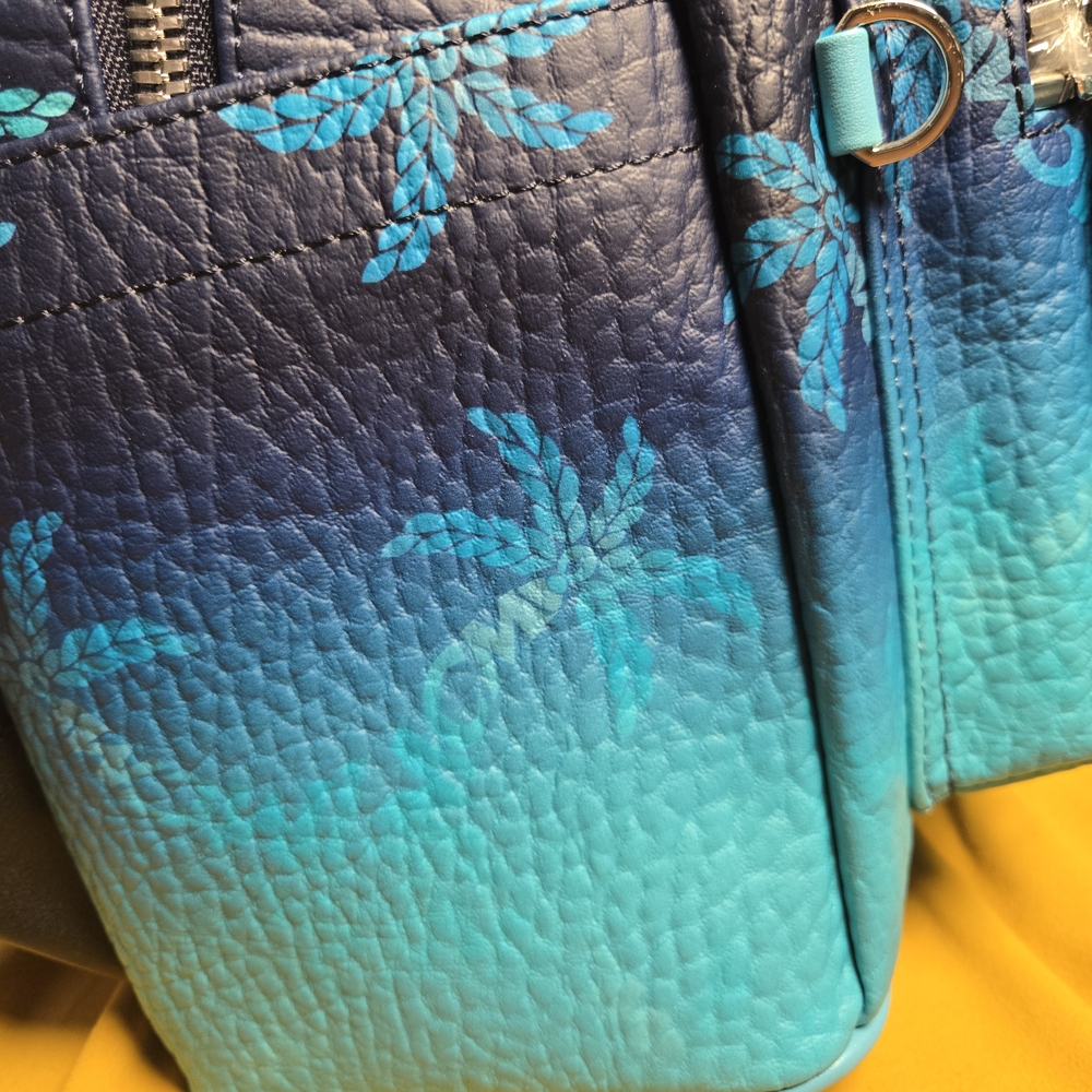 MCM Men’s Black & Teal Palm-Print Leather Backpack - Picture 4 of 5